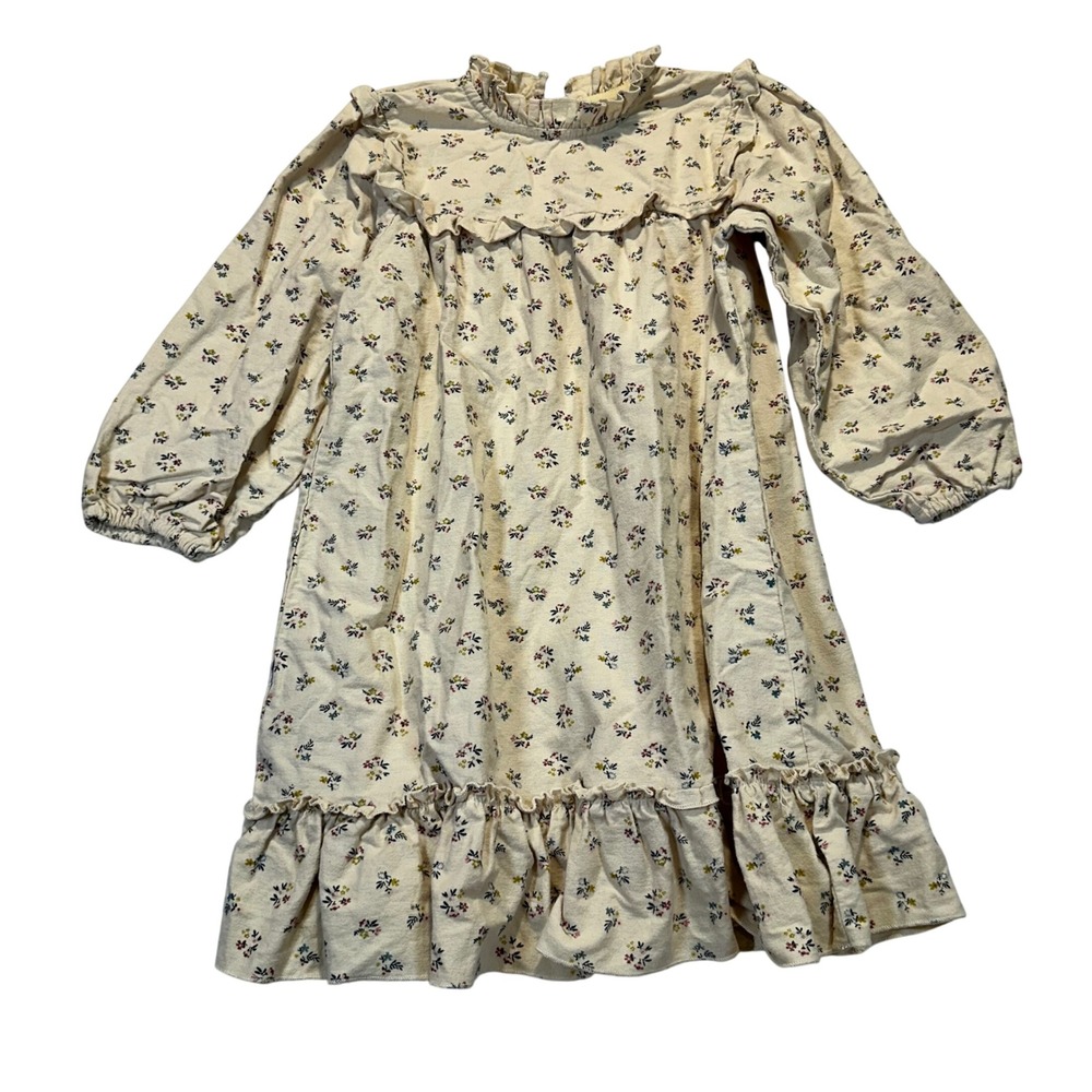 Denim Bay Floral Dress Girls 6X Cream Cottagecore Boho Ruffle Peasant Praire